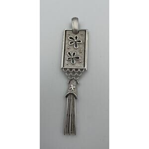 Crown Trifari Silver Tone Pendant Cut Out Flowers